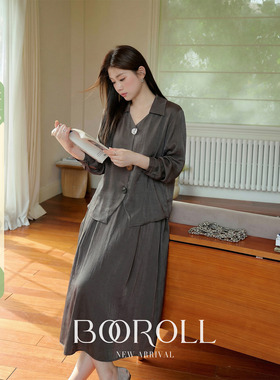 潘不卷[2/24-2/26新品一件85折满2件75折]灰色polo领衬衫半裙套装