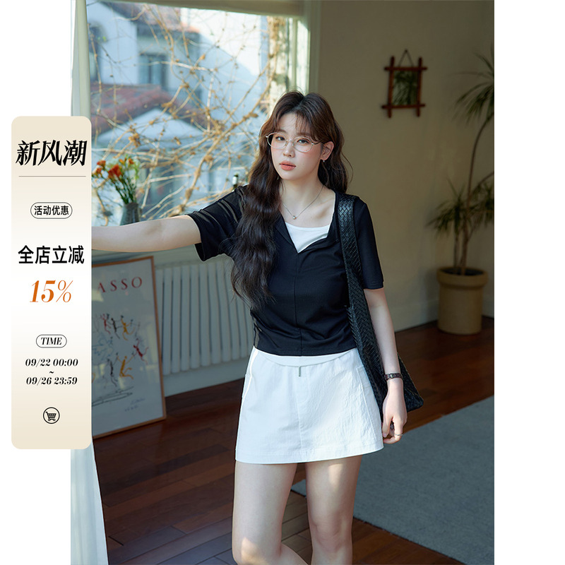 米白色显瘦A字短裙裤女