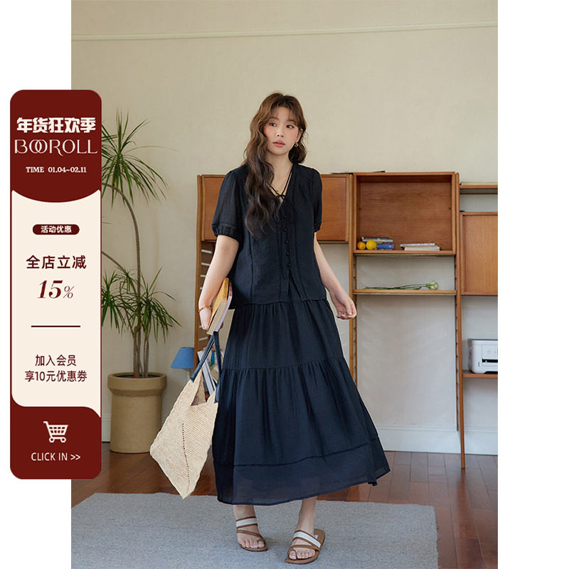 潘不卷大码女装微胖mm黑色夏日宽松套装2025巨显瘦遮肚藏肉两件套,女装/女士精品,大码套装,淘宝优惠券,粉丝福利购,淘宝优惠卷