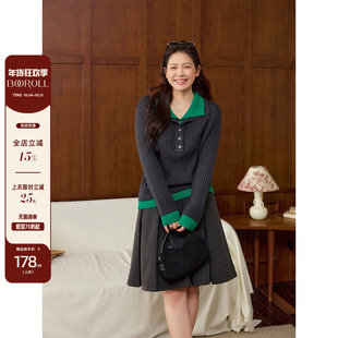 潘不卷大码女装微胖mm韩系假两件羊毛针织衫冬季毛衣上衣半裙套装