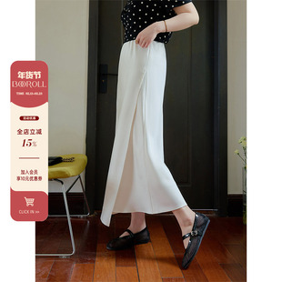 潘不卷大码女装微胖mm简约气质侧开叉半身裙2025夏新品丝绸长裙子