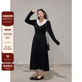 女装 胖mm法式 黑色拼接针织连衣裙冬季 潘不卷大码 长袖 收腰长裙裙子