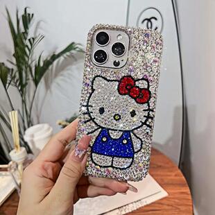 适用于iPhone16pro maxkt满钻Hello Kitty纯手工diy贴钻手机壳苹果15promax懒懒同款iPhone17pro Max满钻