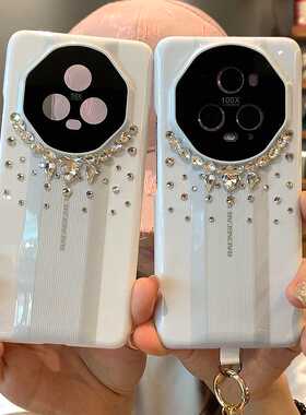 新款适用华为荣耀magic5至臻版手机壳带挂绳奢华水钻4/3pro秒变款6高级感女款手链高端白色仙女时尚镶钻腕带