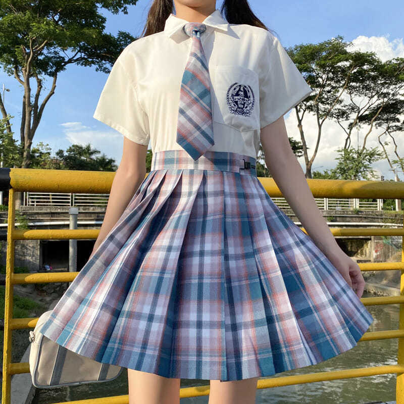 jk制服女夏套装校供学生校服日系少女学院风可爱百褶裙春告草格裙