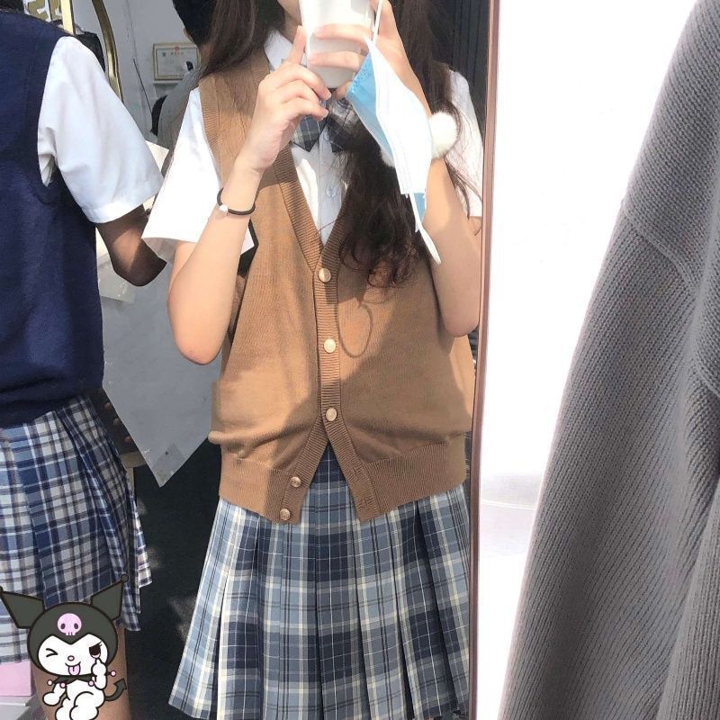 春夏季学院风jk制服套装裙马甲格裙衬衫女校服班服短裙全身三件套