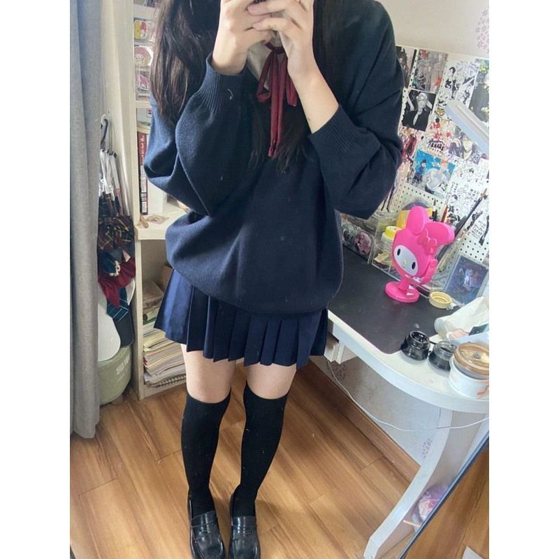 套装全套jk制服学院风v领毛衣纯色秋冬款套头jk制服长袖校供感ins