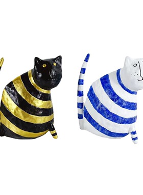 简约现代创意卡通条纹猫咪树脂摆