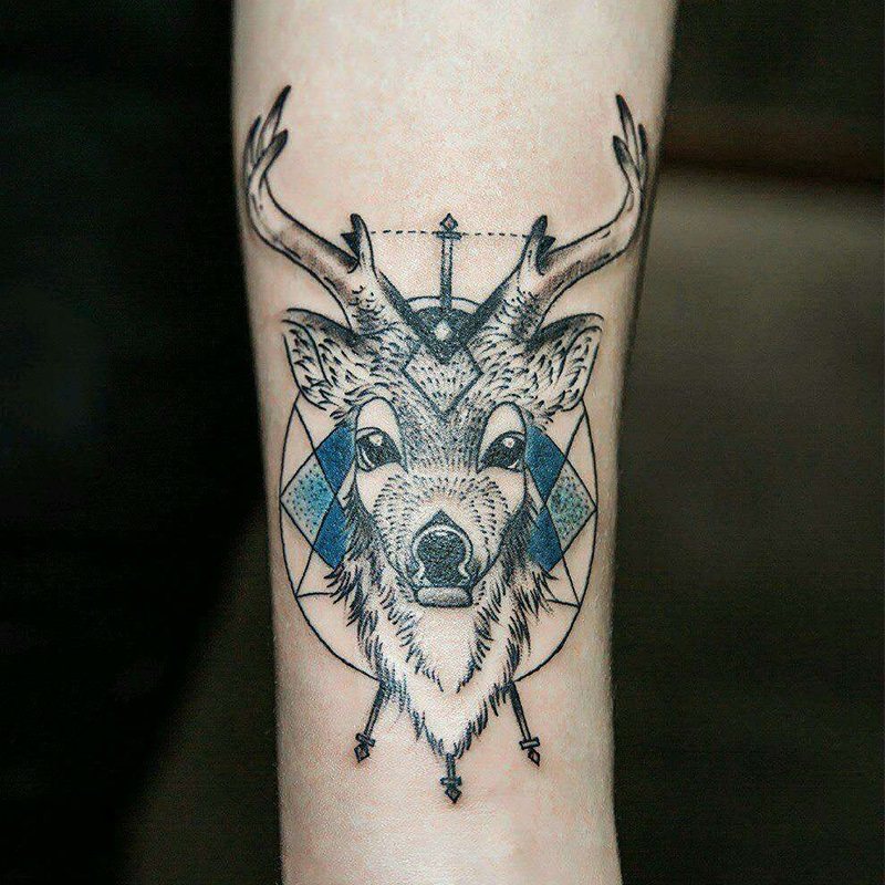 【一份2张】弥鹿纹身贴潮流防水持久女手臂男小臂仿真刺青半壁画