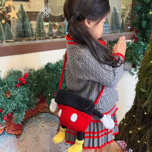 可爱卡通儿童包包2025新款男童成品针织毛线包女孩外出单肩斜挎包