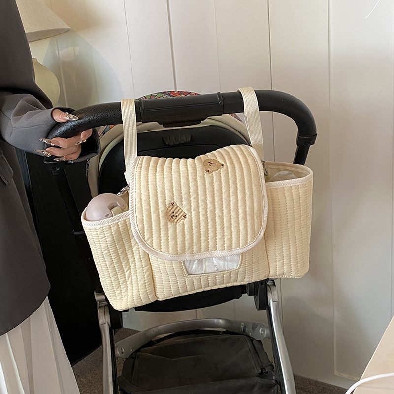 韩国ins2025年新款拉链刺绣衍棉妈咪母婴包婴儿手推车挂包尿布包