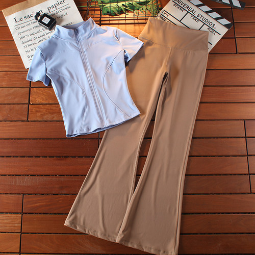 短袖瑜伽服套装女秋收腰显瘦半袖