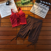 跑步训练防震美背文胸瑜伽服 紧身弹力五分裤 健身房运动套装 女夏季