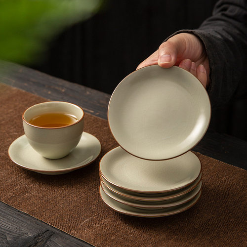 米黄汝窑开片可养中式复古小碟子