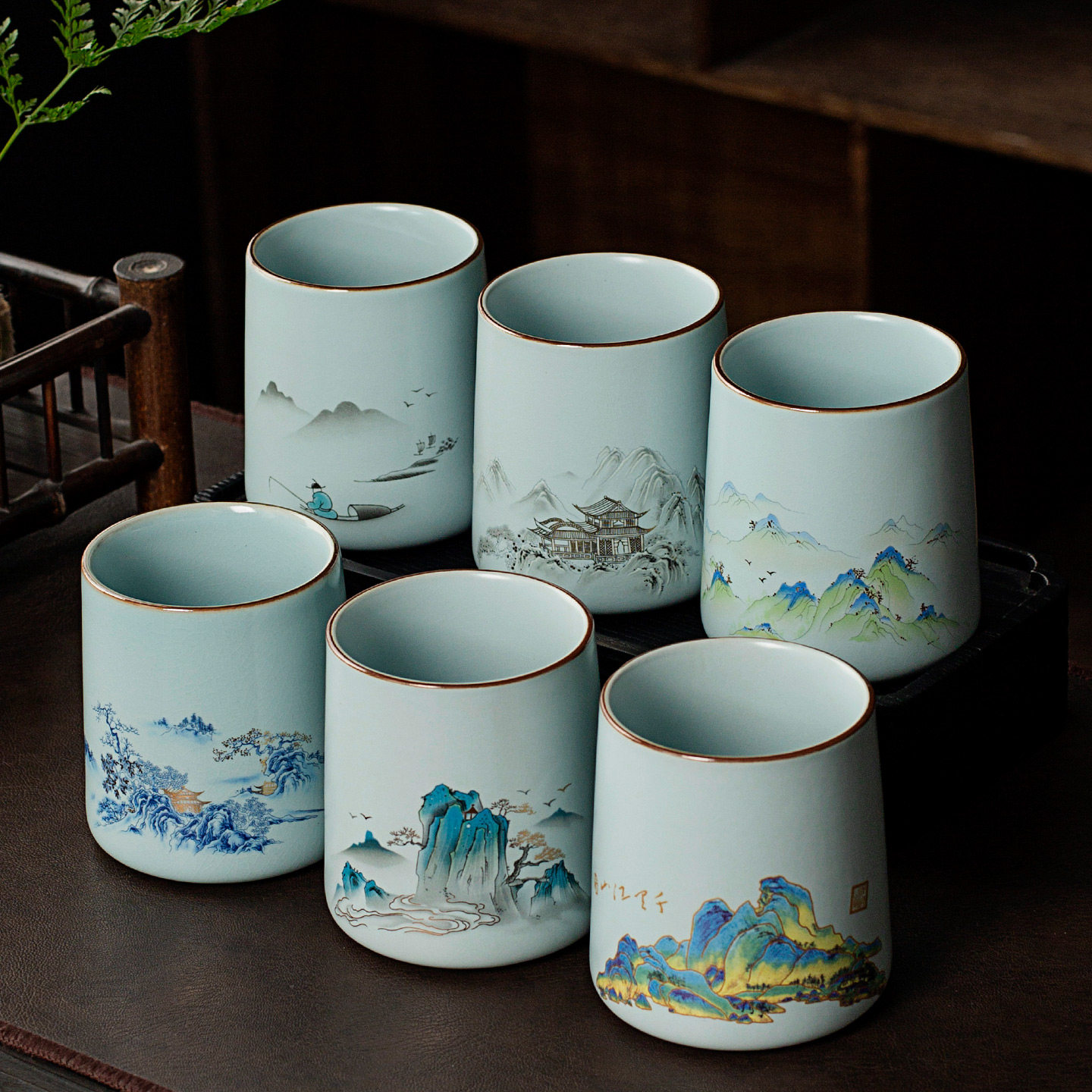 新中式山水大号个人茶杯汝窑陶瓷手握直筒杯办公家用开片可养礼品,餐饮具,茶杯,淘宝优惠券,粉丝福利购,淘宝优惠卷