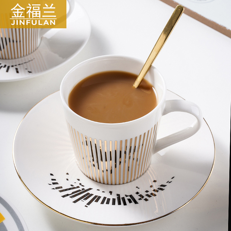 莫尔条纹动态倒影陶瓷咖啡杯套装高档精致家用办公特别好看的杯子