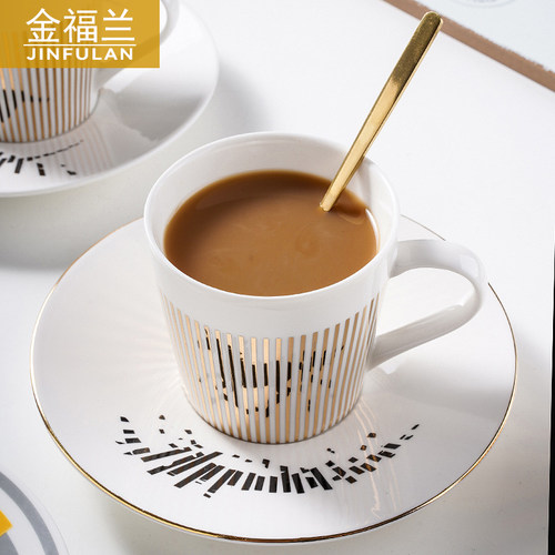 莫尔条纹动态倒影陶瓷咖啡杯套装高档精致家用办公特别好看的杯子