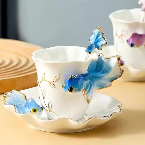 金鱼陶瓷杯马克杯新骨瓷手绘女生