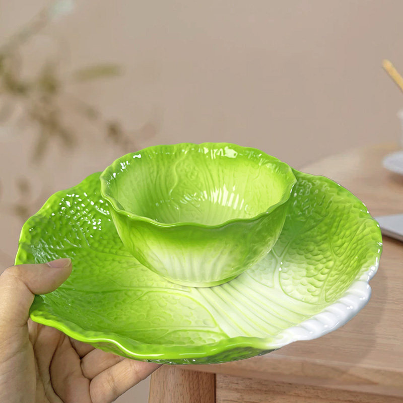 创意白菜米饭碗吃饭碗釉下彩家用陶瓷白菜盘子火锅蘸料碟咸菜小碗