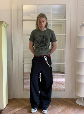 DTHEREAL 24SS新款小众丝绒线条红格子拼接裤子廓形休闲长裤男