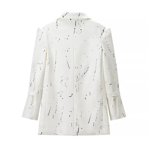 时尚气质自制解构个性西装领西装欧美风宽垫肩涂鸦ZARO外套知性