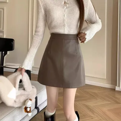 显瘦春秋PU2023复古a字裙包臀裙半身裙拉链百小皮裙色新款女高腰