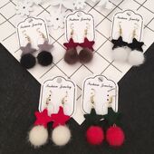 可爱丝绒五角星星耳钩 E1260 韩版 简约百搭毛球耳环耳饰女