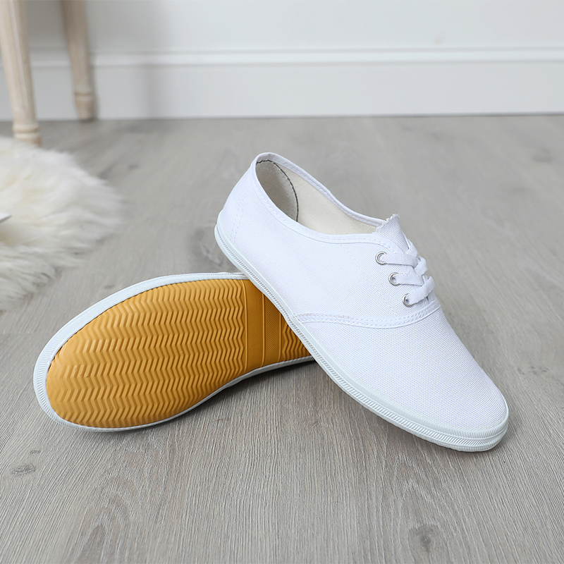 小白鞋帆布鞋系带白球鞋防滑学校活动指定舞蹈鞋体操鞋休闲运动鞋