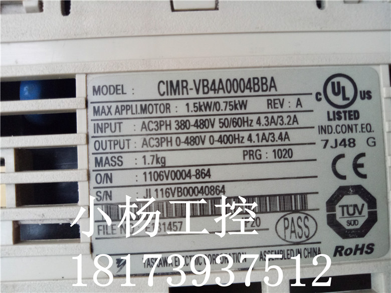 二手现货 CIMR-VB4A0004BBA V1000 0.75KW/1.5KW 380V 安川变频器