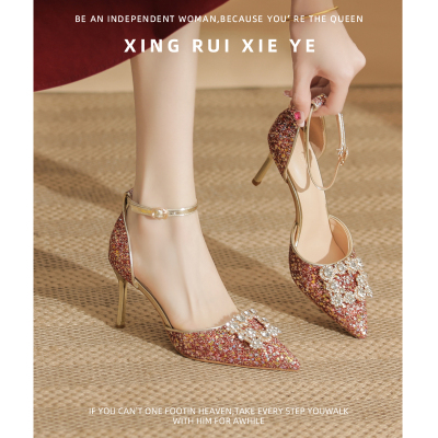 红色高跟鞋女高级感一字系带结婚鞋子绝美婚鞋新娘鞋秀禾婚纱两用