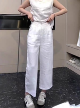 白色亚麻舒适垂感直筒裤女2025夏季新款时尚透气速干窄版九分裤