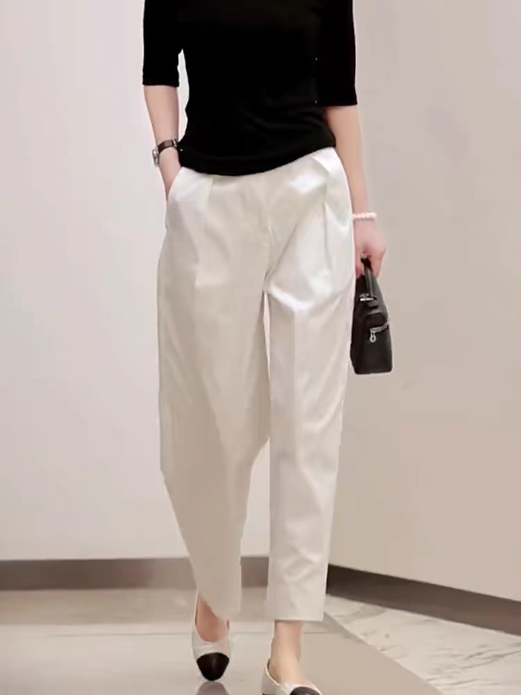 白色西装裤女2025新款春夏高腰显瘦垂感直筒九分阔腿裤宽松休闲裤