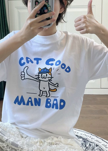 喵猫虫士多 原创猫好人坏 cat good man bad短袖tee情侣装男女T恤