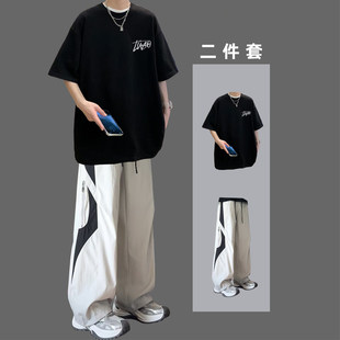 bf机能风短袖套装男2026夏季新款宽松休闲运动服青少年潮流二件套