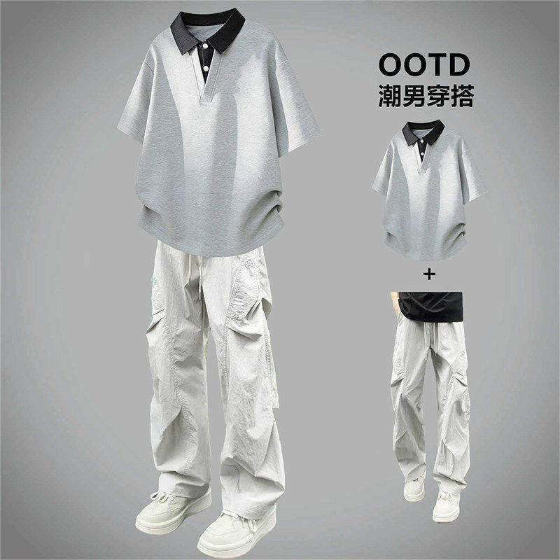 翻领POLO衫男生夏季短袖休闲休闲运动套装