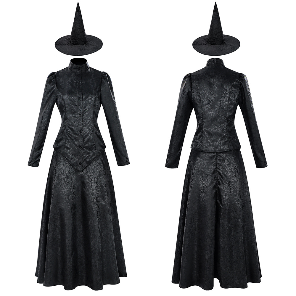 2025新款魔法坏女巫艾芙芭cos服女黑色表演服长袖裙子外贸女装