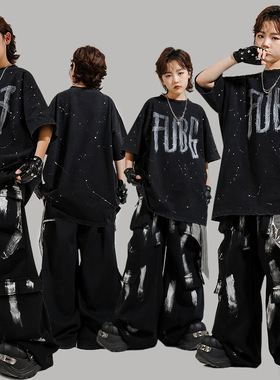 少儿locking街舞演出服嘻哈酷帅男童套装hiphop女童潮牌童装夏季