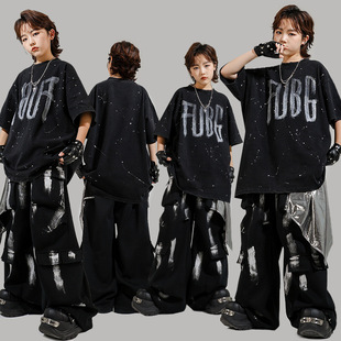 少儿locking街舞演出服嘻哈酷帅男童套装hiphop女童潮牌童装夏季