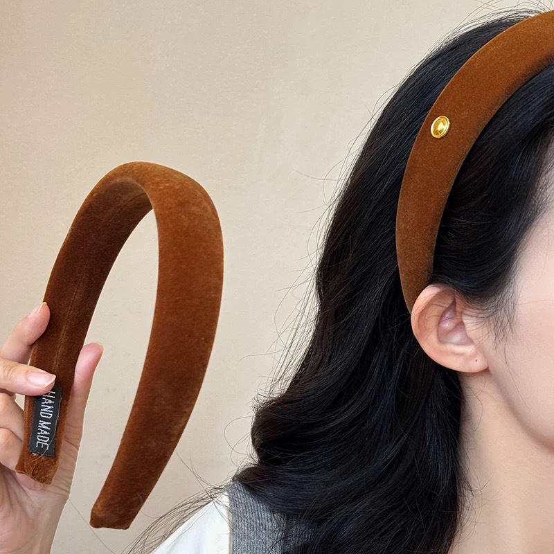 南瓜棕金扣复古丝绒简约发箍