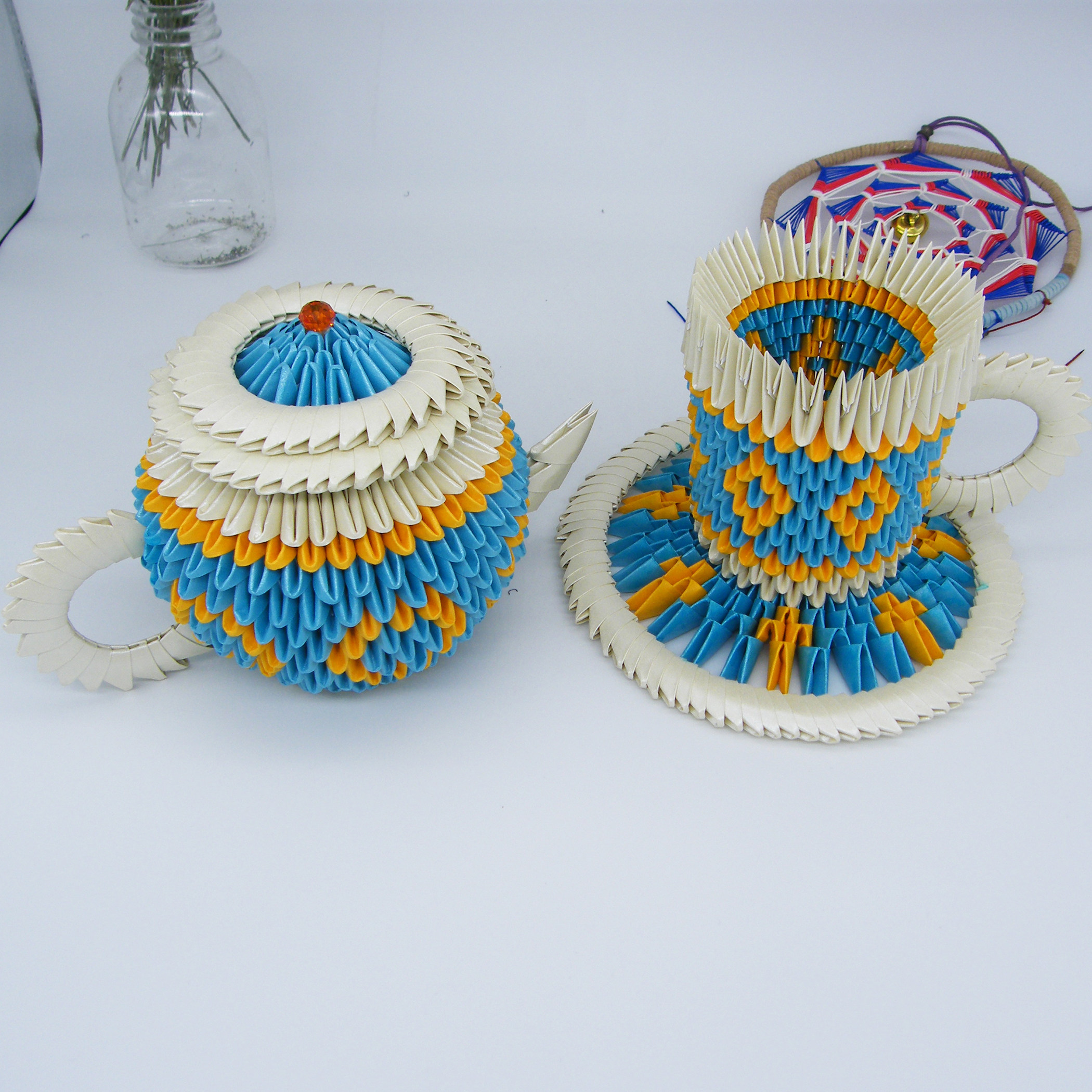 中小学生手工制作课作业半成品插纸茶杯茶壶摆件三角插折纸材料包