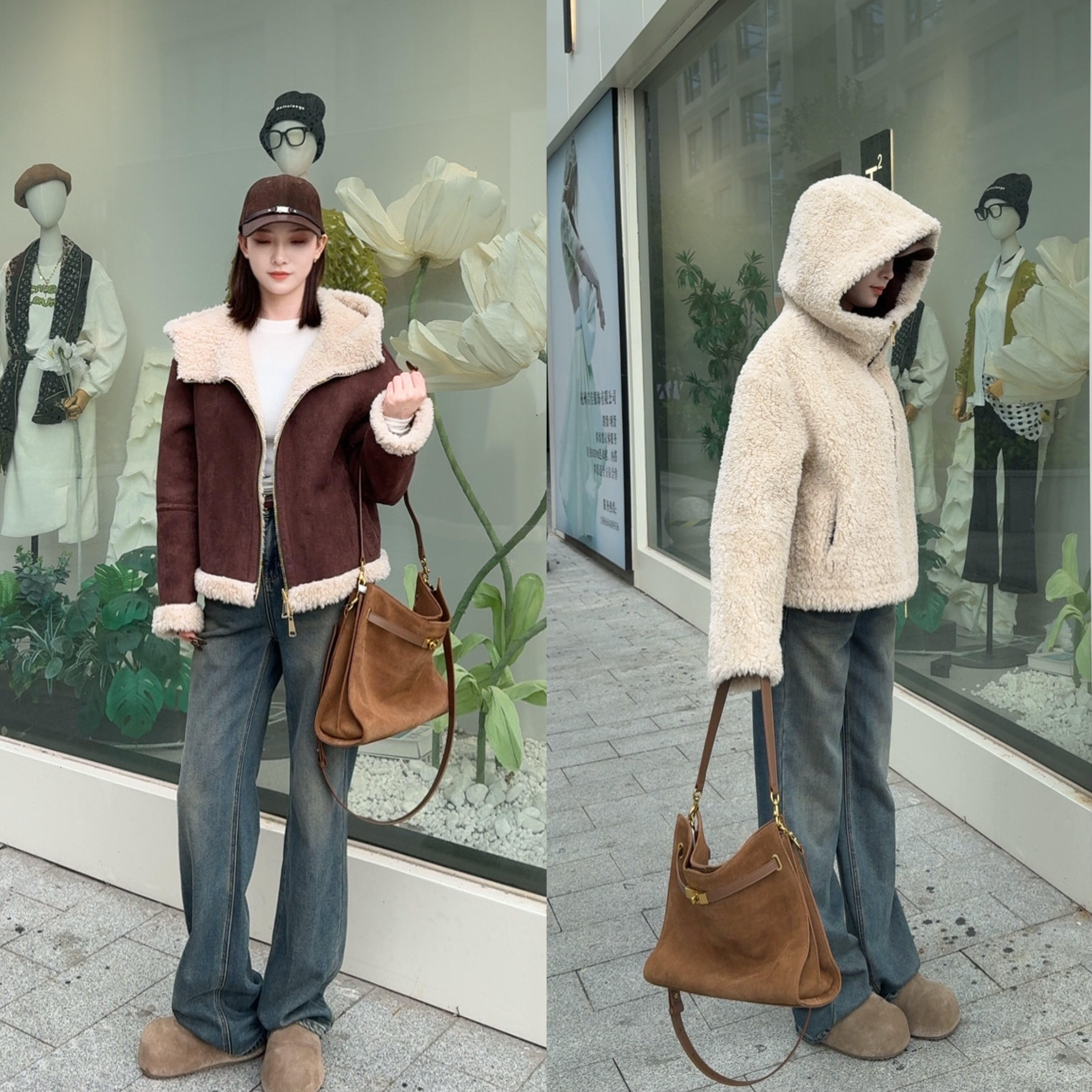 【暖宝宝】双面双穿羊毛颗粒绒羊筋绒短款连帽冬季新款外套