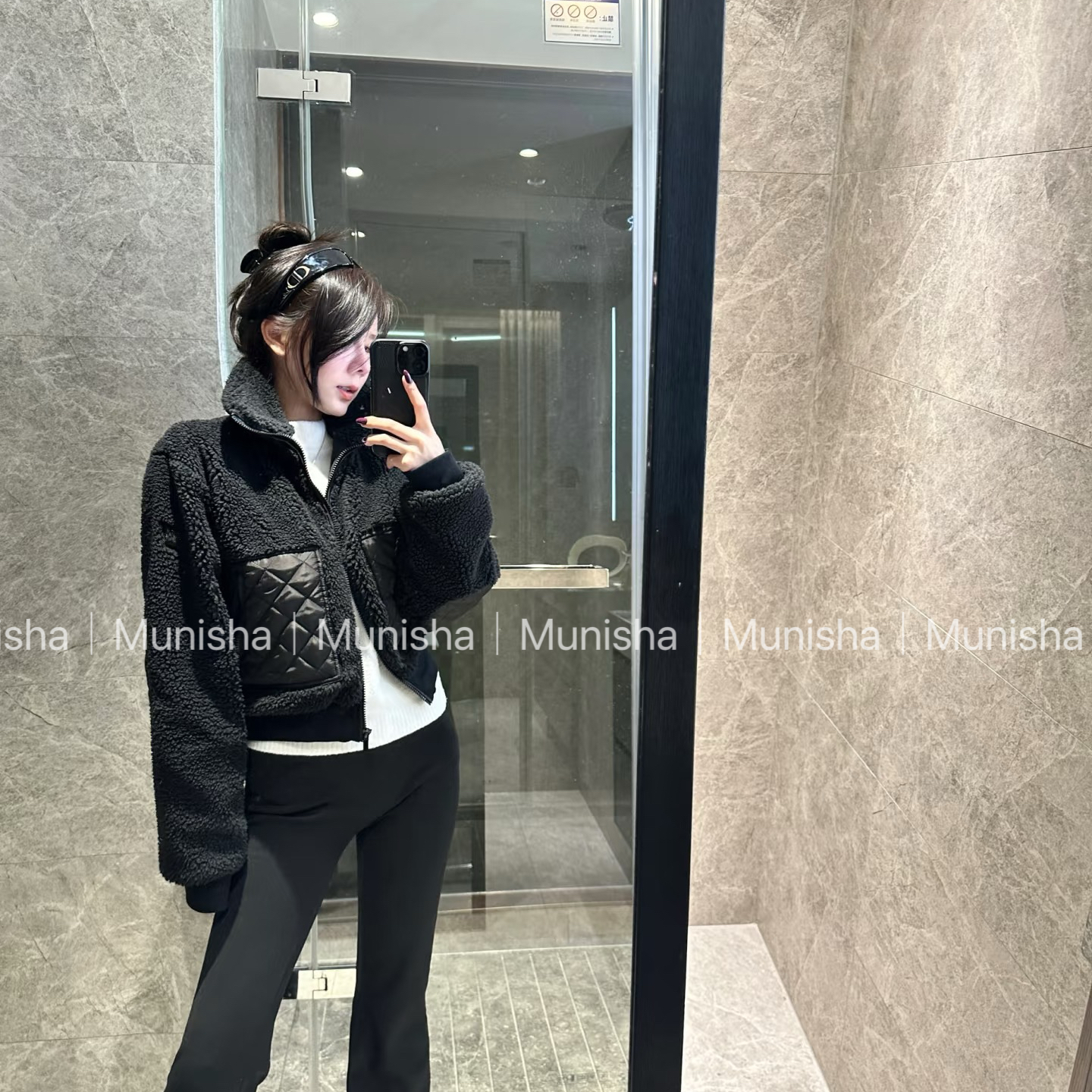 Munisha顶配版！2025秋冬新款 jisoo同款羊羔毛 飞行员夹克外套女