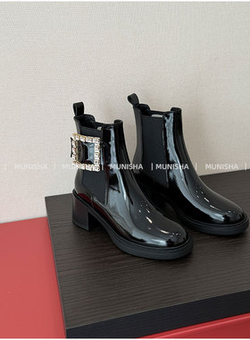 MUNISHA  赵露思同款 水钻方扣短靴 正确版 羊皮马丁靴切尔西靴女