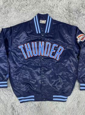 美式复古风篮球棉服夹克 雷霆队OKC刺绣棒球服男棉服外套冬季外套
