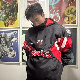 复古美式 Jacket连帽赛车外套复古芝加哥公牛刺绣夹棉夹克 starter