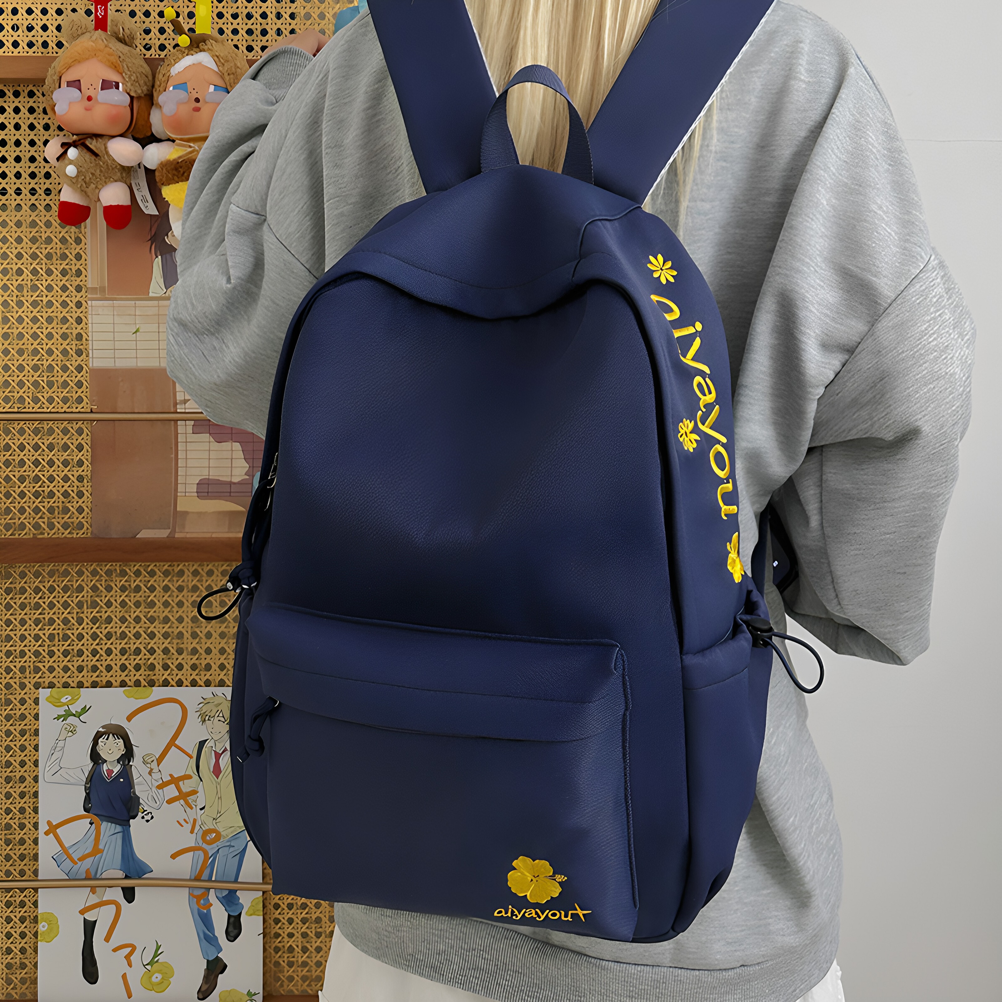书包初中女大容量ins新款四叶学生书包