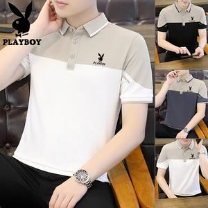 花花公子夏季新款男士POLO衫短袖冰丝翻领上衣T恤百搭体恤男潮流