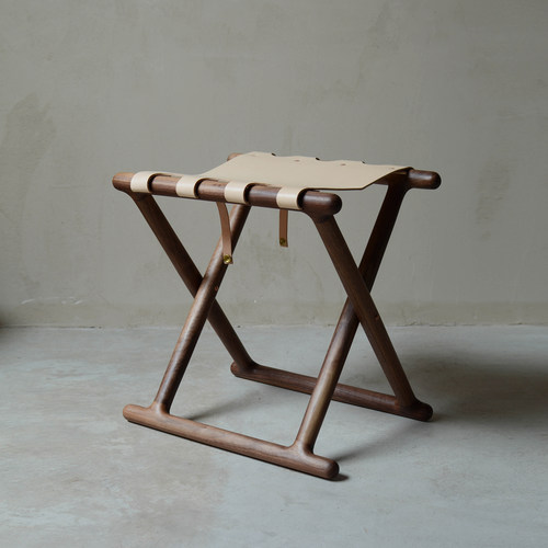 时作马扎折叠凳实木牛皮轻巧便携