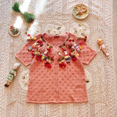 日本贵牌pinkhouse少女粉立体樱桃和兔子小姐蘑菇vintage短袖开衫