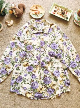 日本购回 趣味重磅超美紫色玫瑰 高端复古vintage孤品衬衫